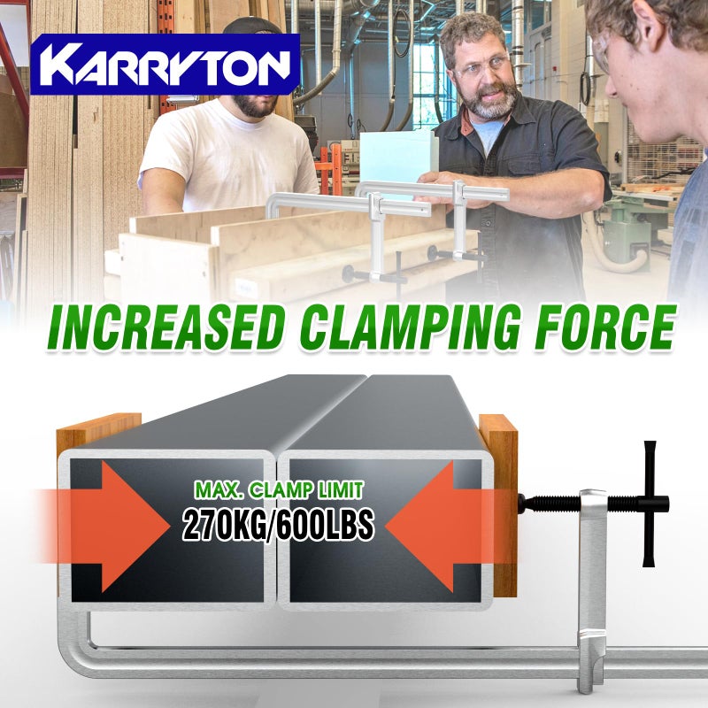 KARRYTON 4-Pack 12""(300x80mm) F Clamp w/ 3"" Throat Depth, Bar Size 5/8""x5/16"", 600LB Clamping Force, Drop Forged Steel Bar Clamps for Wood, Metal, Pipe, Welding and DIY Projects - Image 5